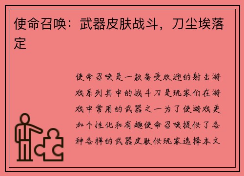 使命召唤：武器皮肤战斗，刀尘埃落定